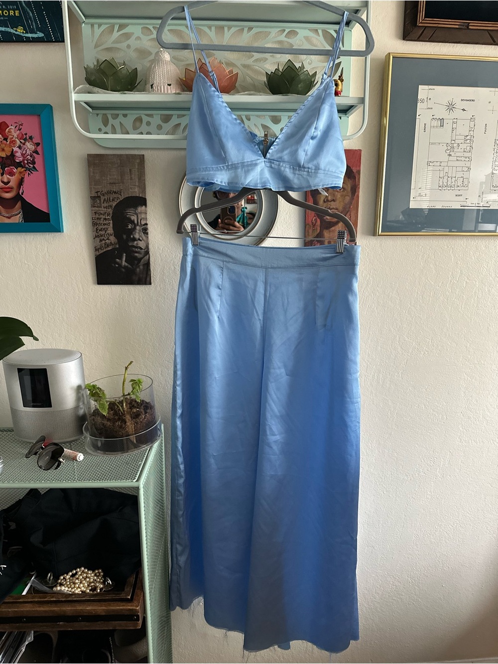 Missguided Sky Blue Two-Piece Satin Set